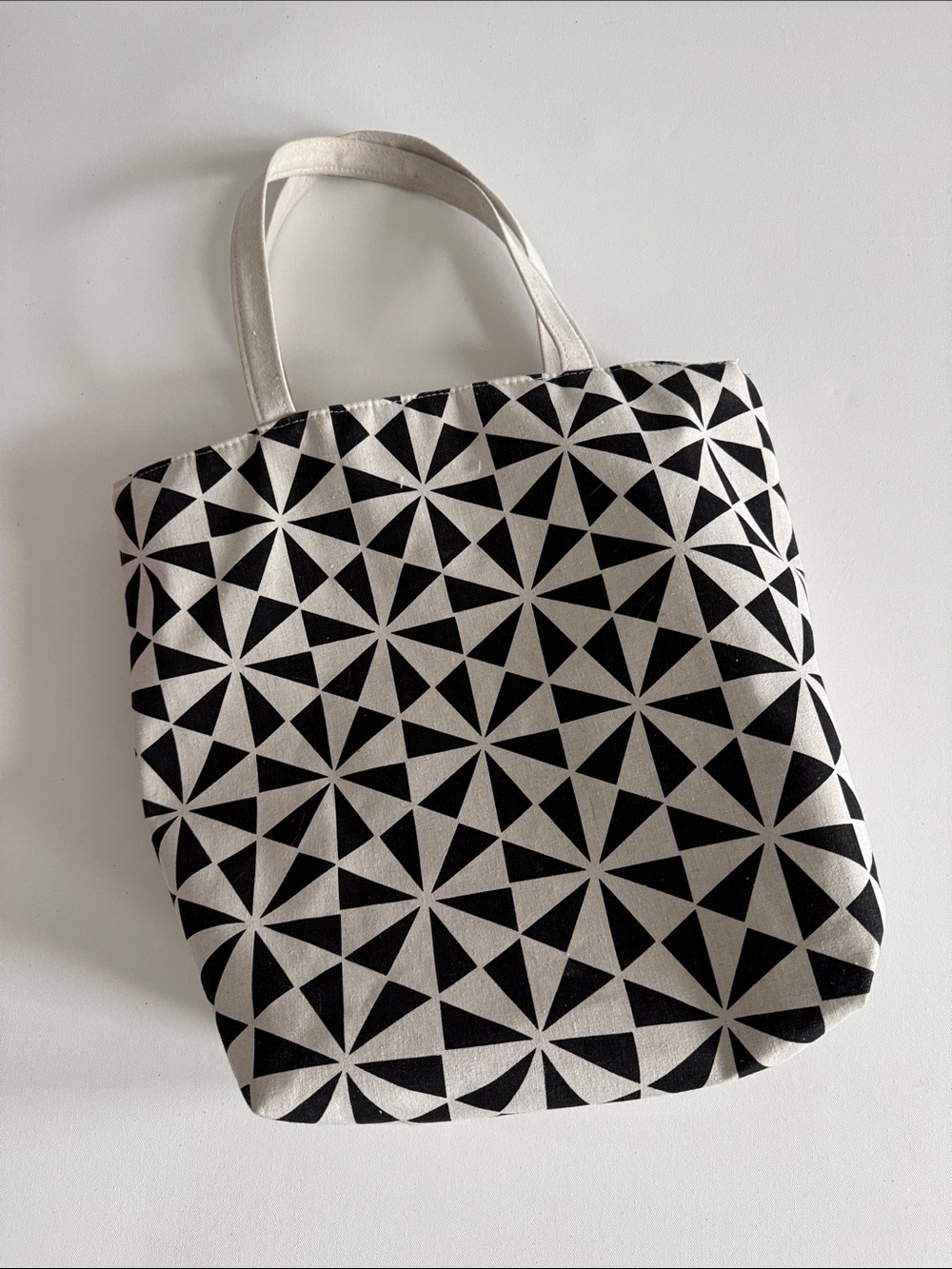 Geometric Black & Cream Canvas Tote Bag